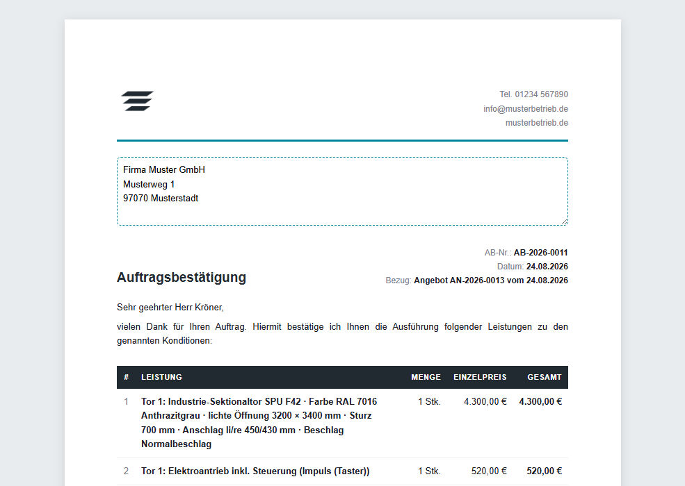 Die Auftragsbestätigung